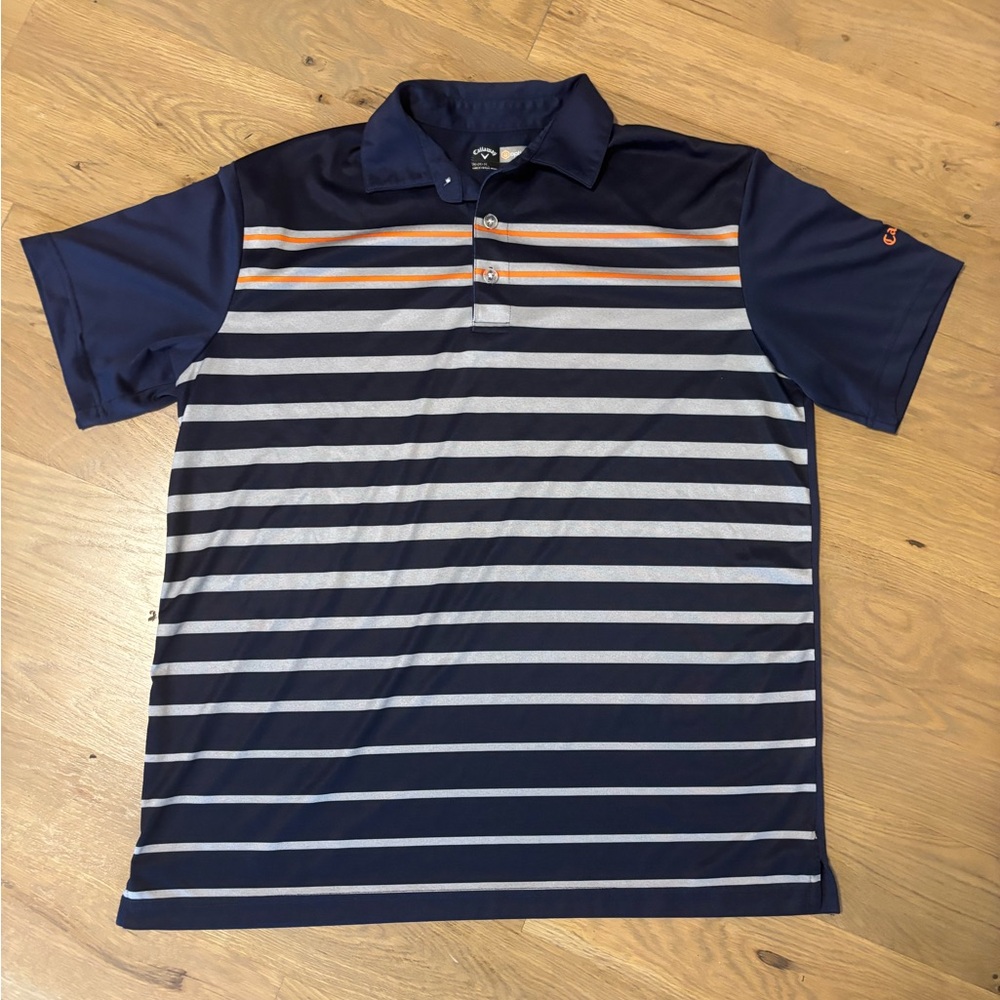 CALLAWAY Opti-Dri Men's Polo Golf Shirt Front Striped Navy Blue Size Medium